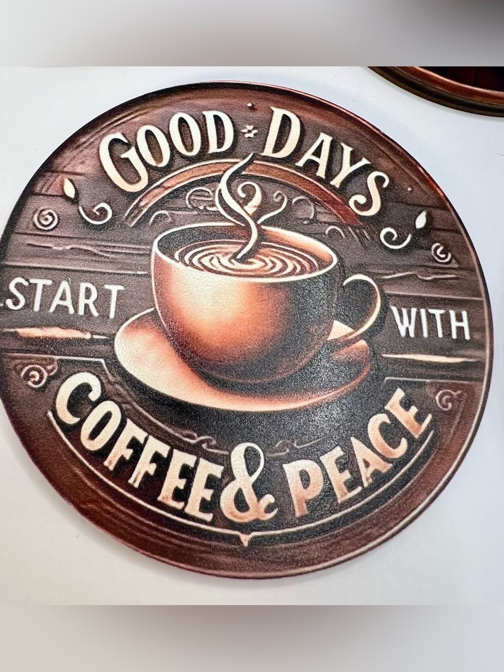 5 Pc. Set of VintageCoffee Shop Theme. Non-Slip Coasters - Picture 5 of 7